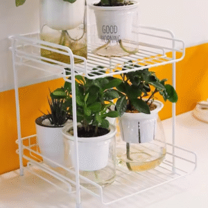 Organizador metálico de 2 niveles para macetas y utensilios